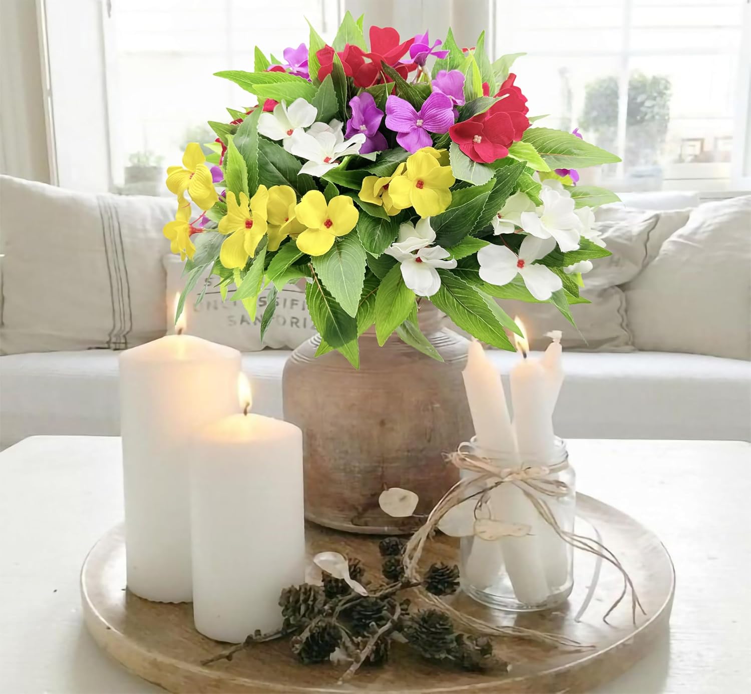 FERIAL 4PCS Artificial Impatiens Bouquet Multicolor