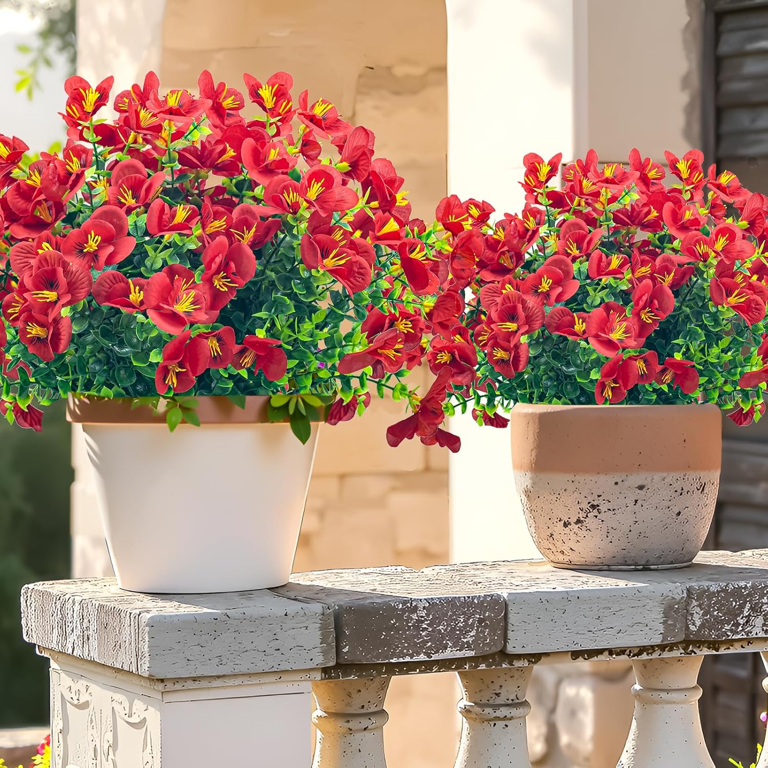 8 Bundles Artificial Flowers Outdoor UV Resistant Faux Plants Set