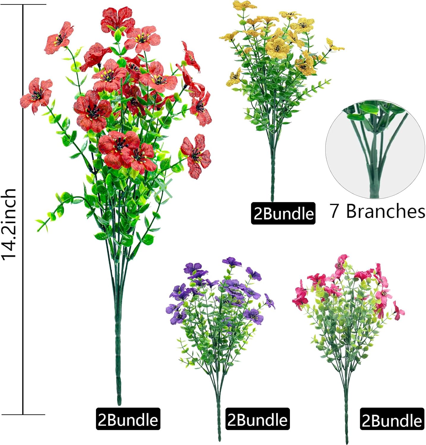 NOV FIRE Artificial Flowers 8 Bundle Mix Colors