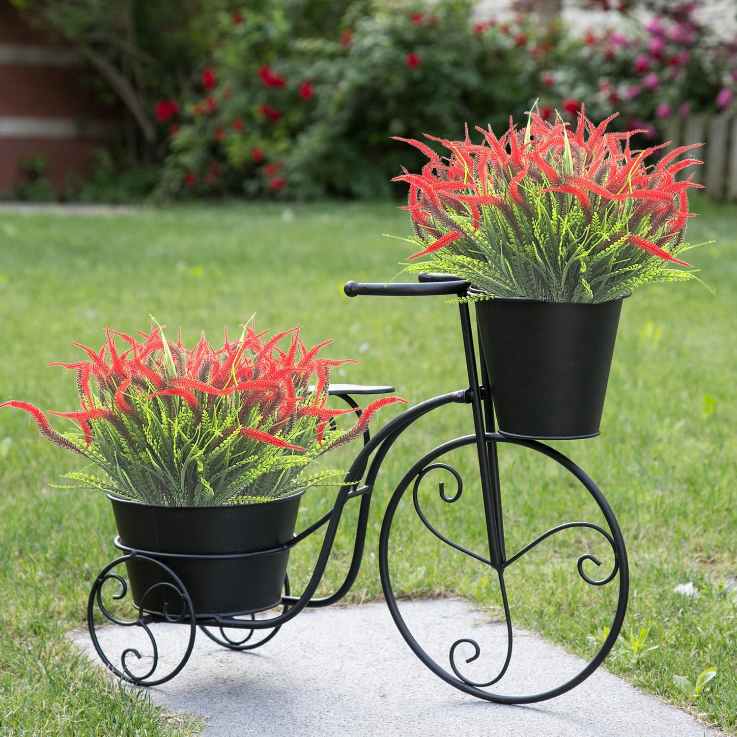 10 Bundles Artificial Plants Outdoor Fake Grass with Flowers UV Resistant