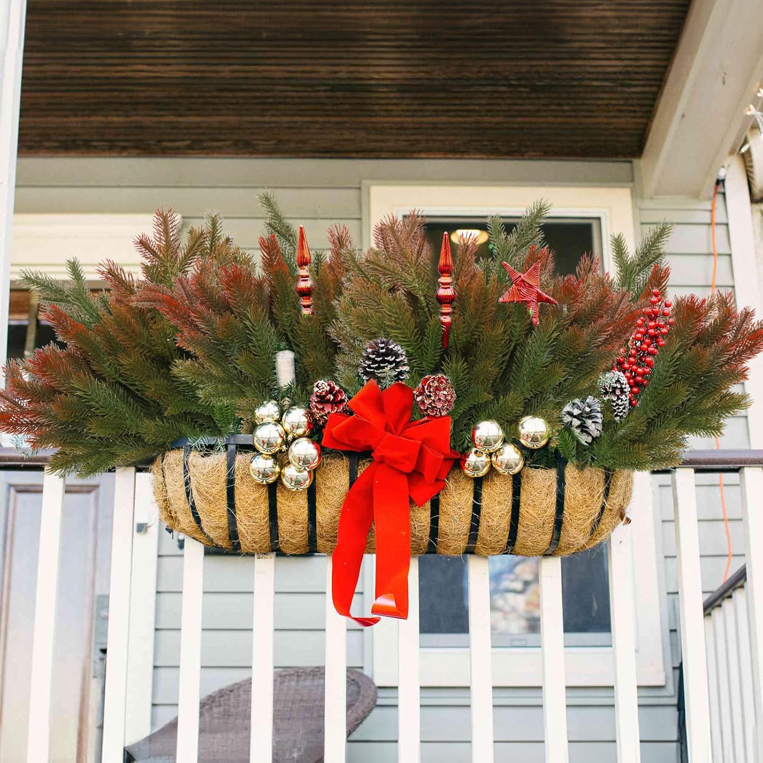Red Artificial Pine Branches 6Pcs 165In Christmas Decor