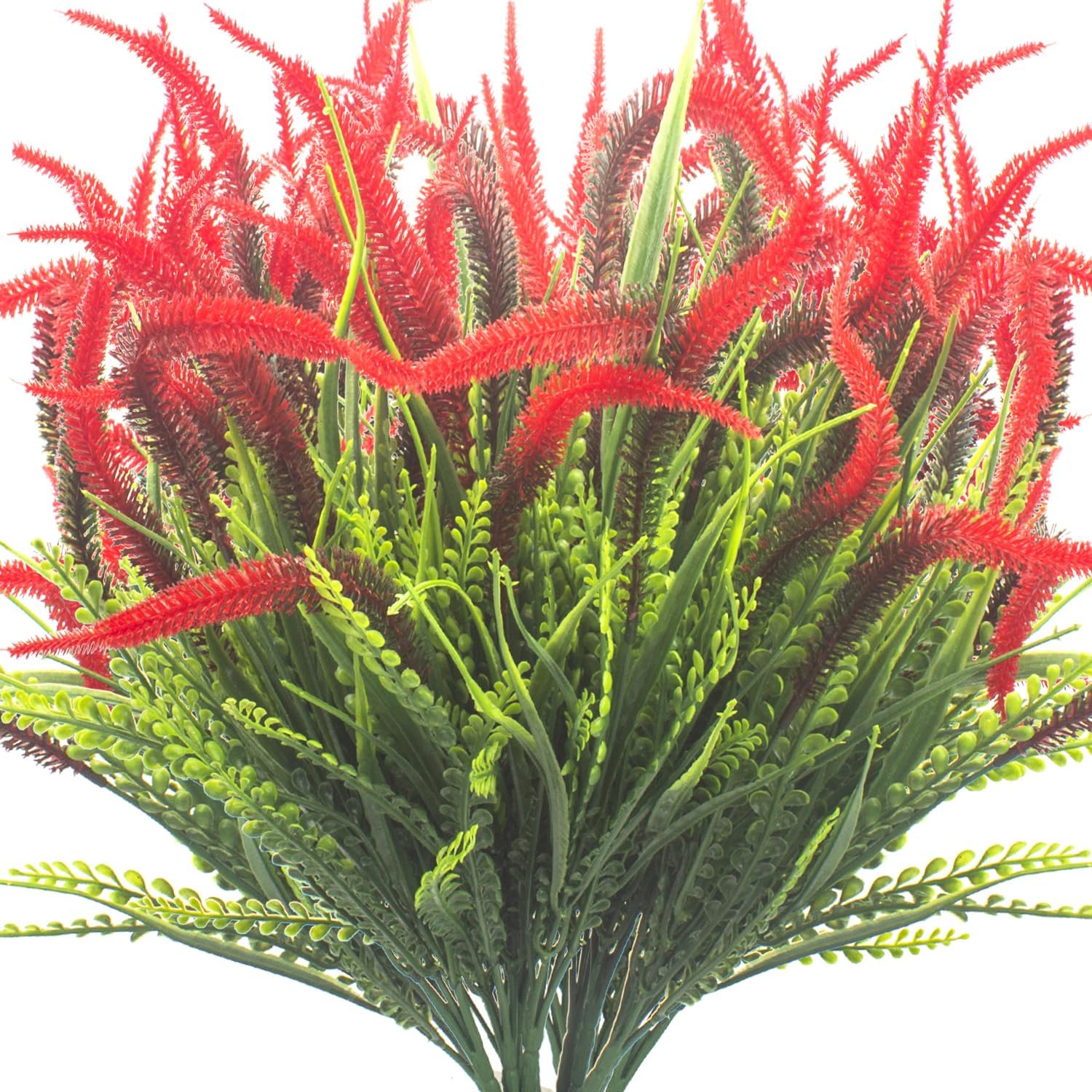 10 Bundles Artificial Plants Outdoor Fake Grass with Flowers UV Resistant