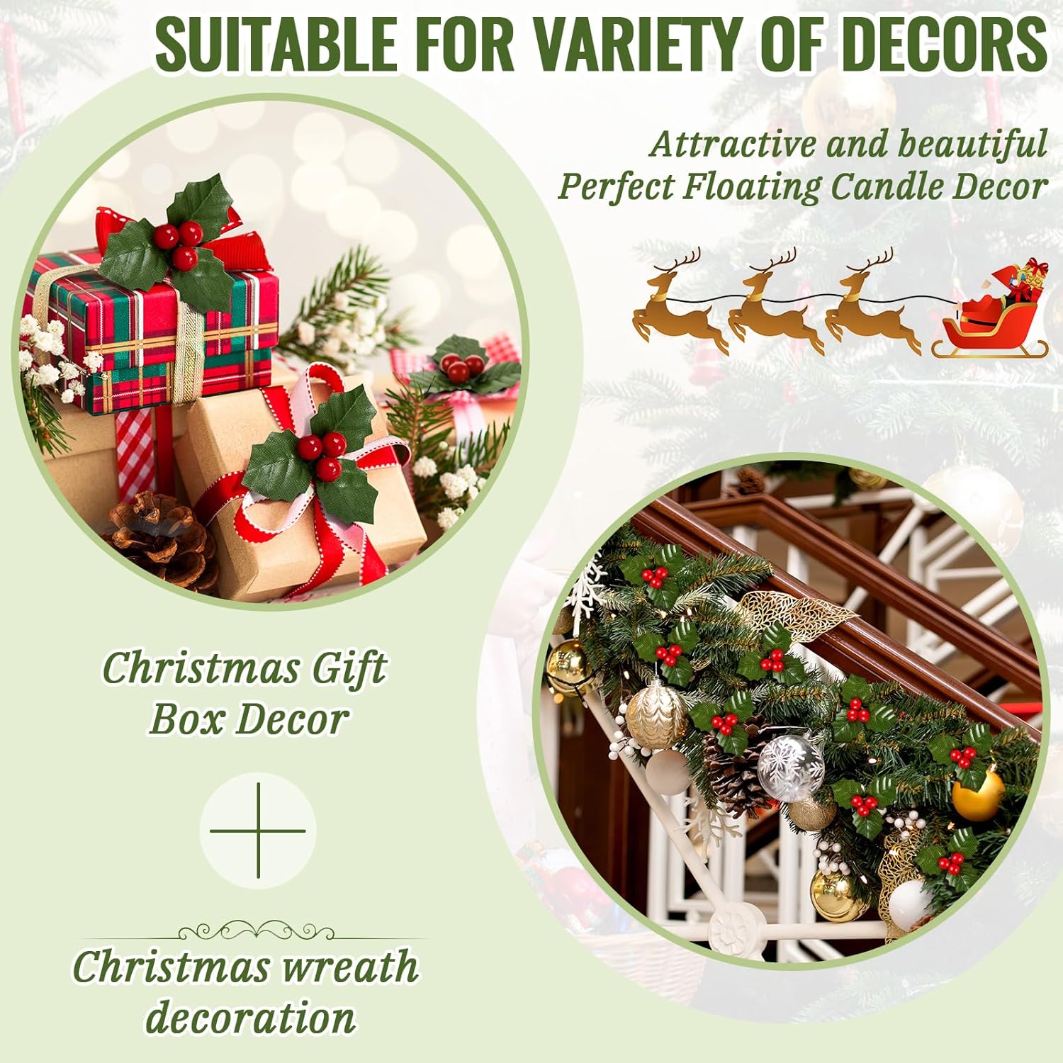 100pcs Christmas Holly Berries for Wreath and Centerpieces
