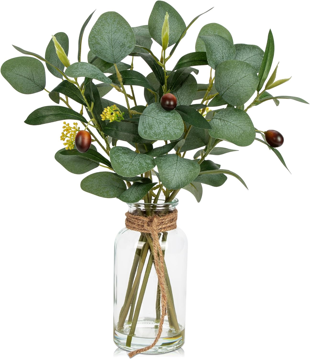 Briful Artificial Eucalyptus Stems in Glass Vase with Faux Water