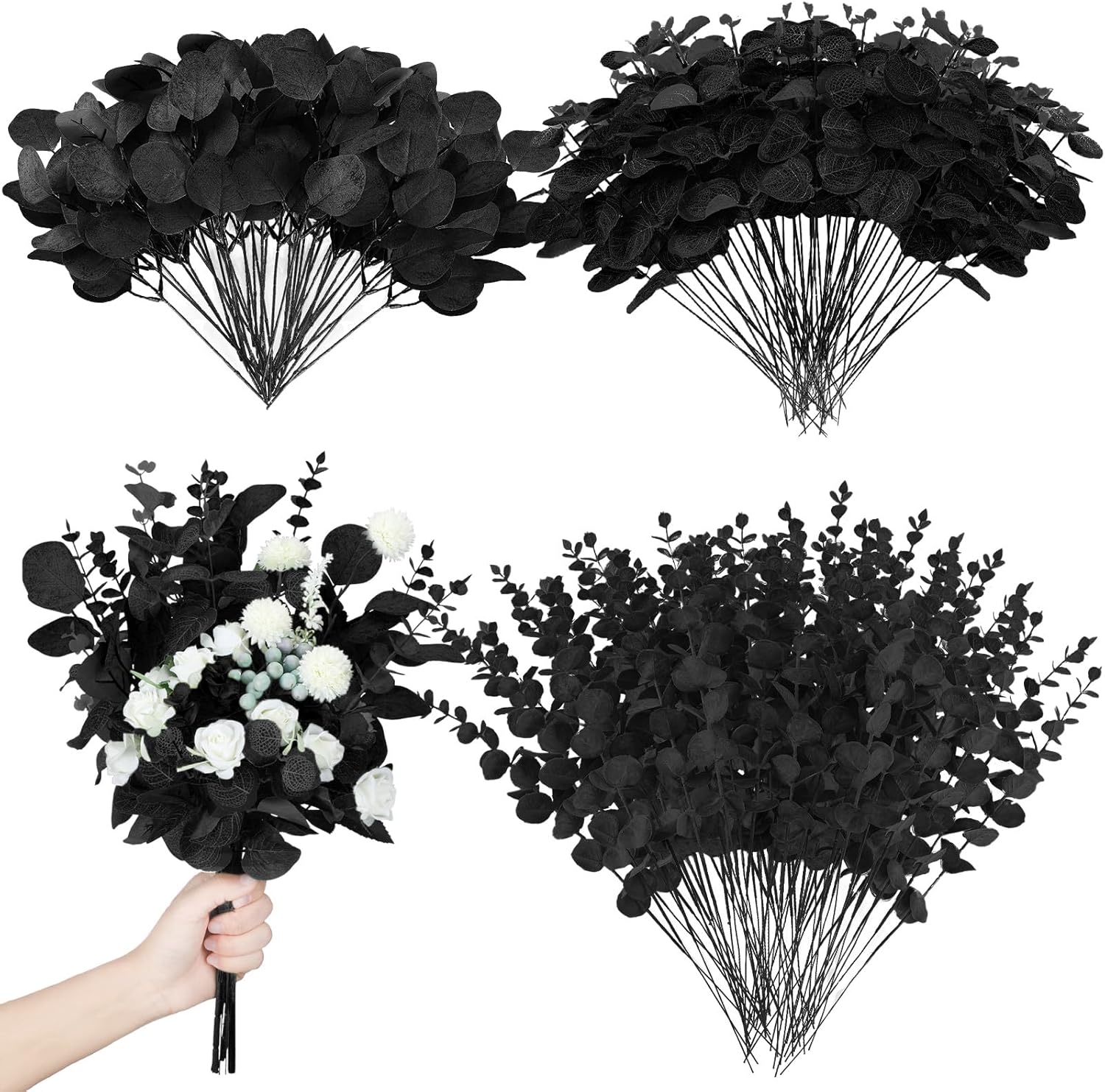 Giegxin 180 Pcs Artificial Eucalyptus Leaves Stems Black