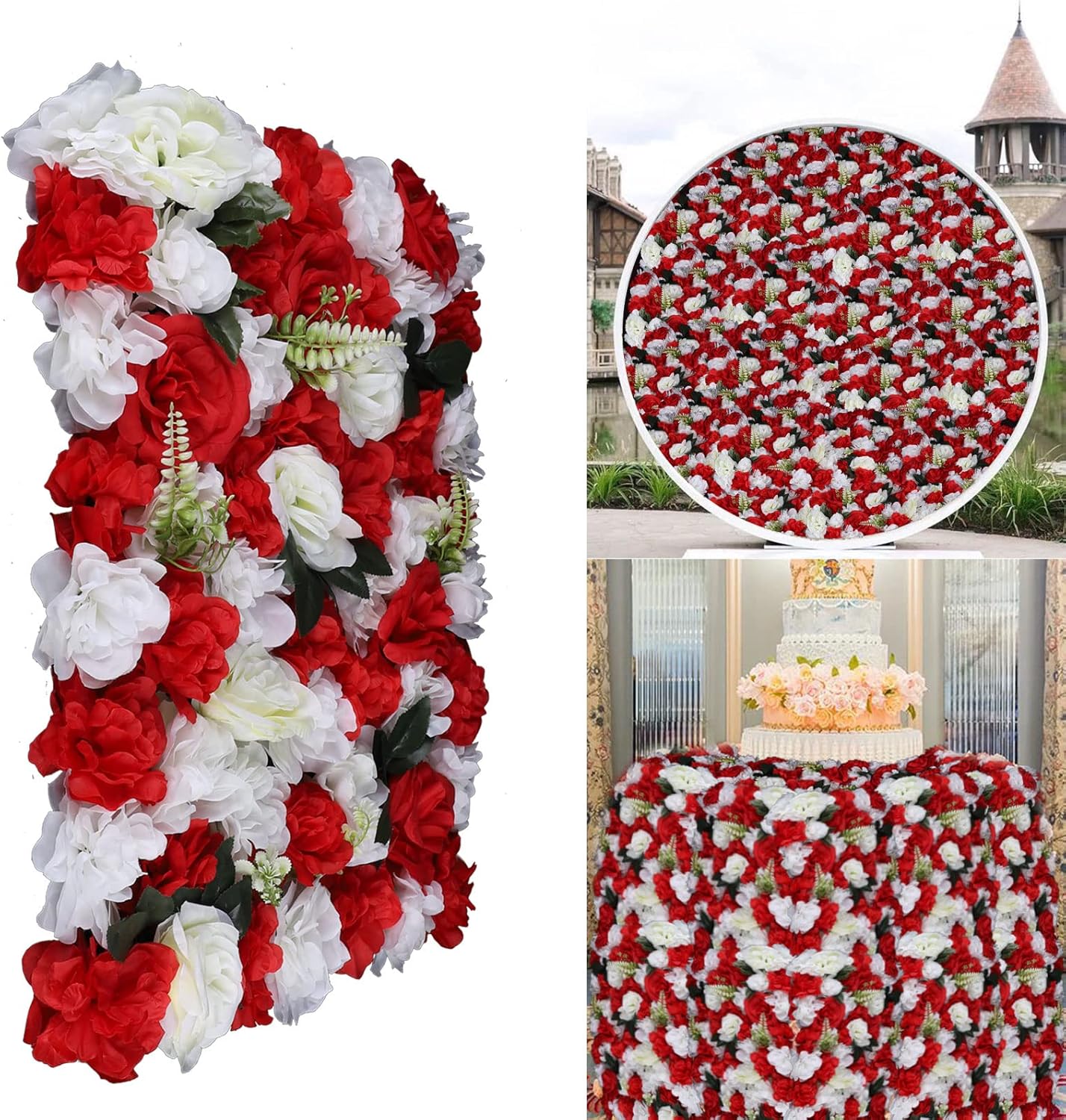 12Pcs White Red Rose Wall Panel 3D Decor