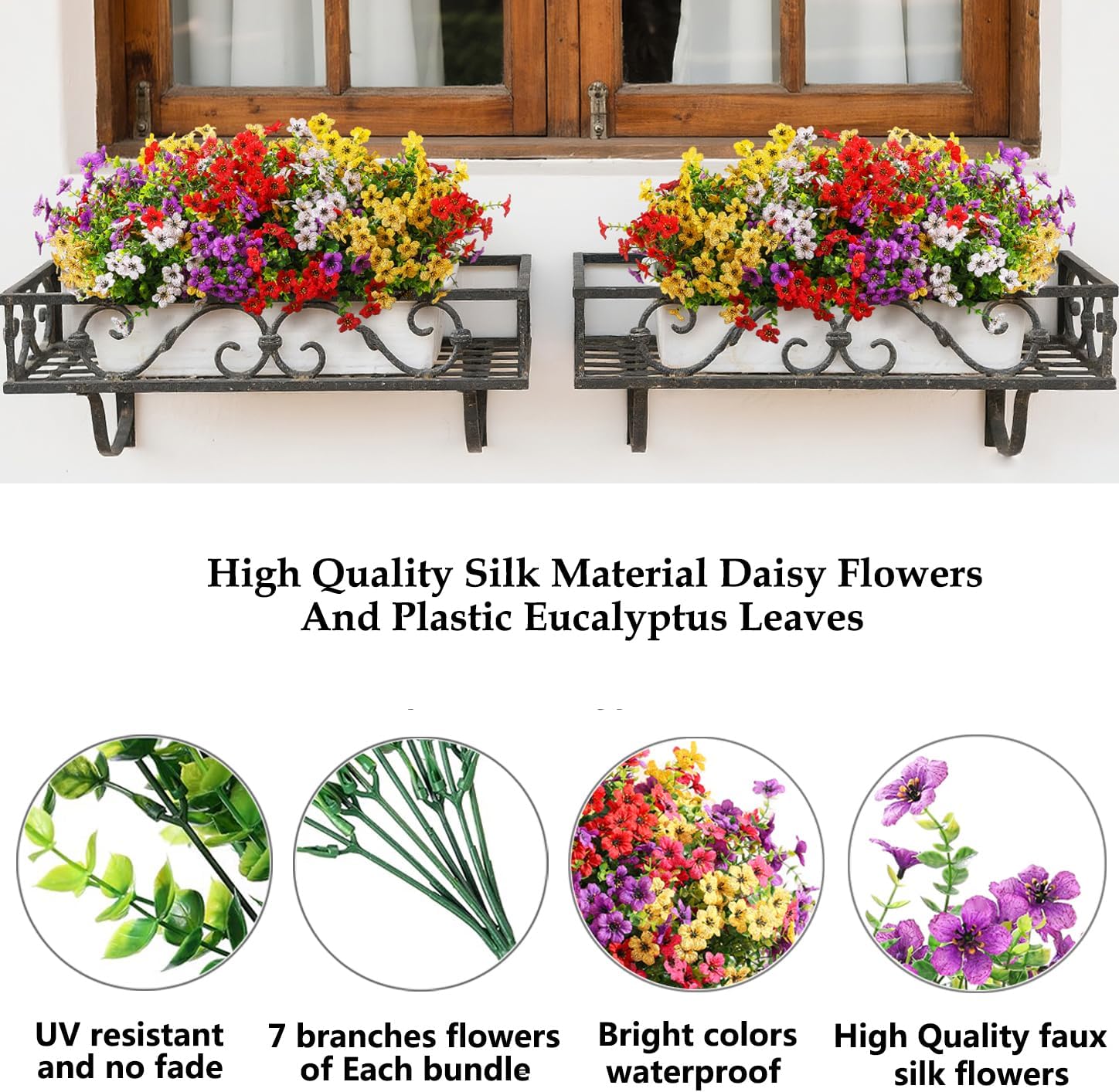 24 Pcs Artificial Flowers for Outdoor Decor