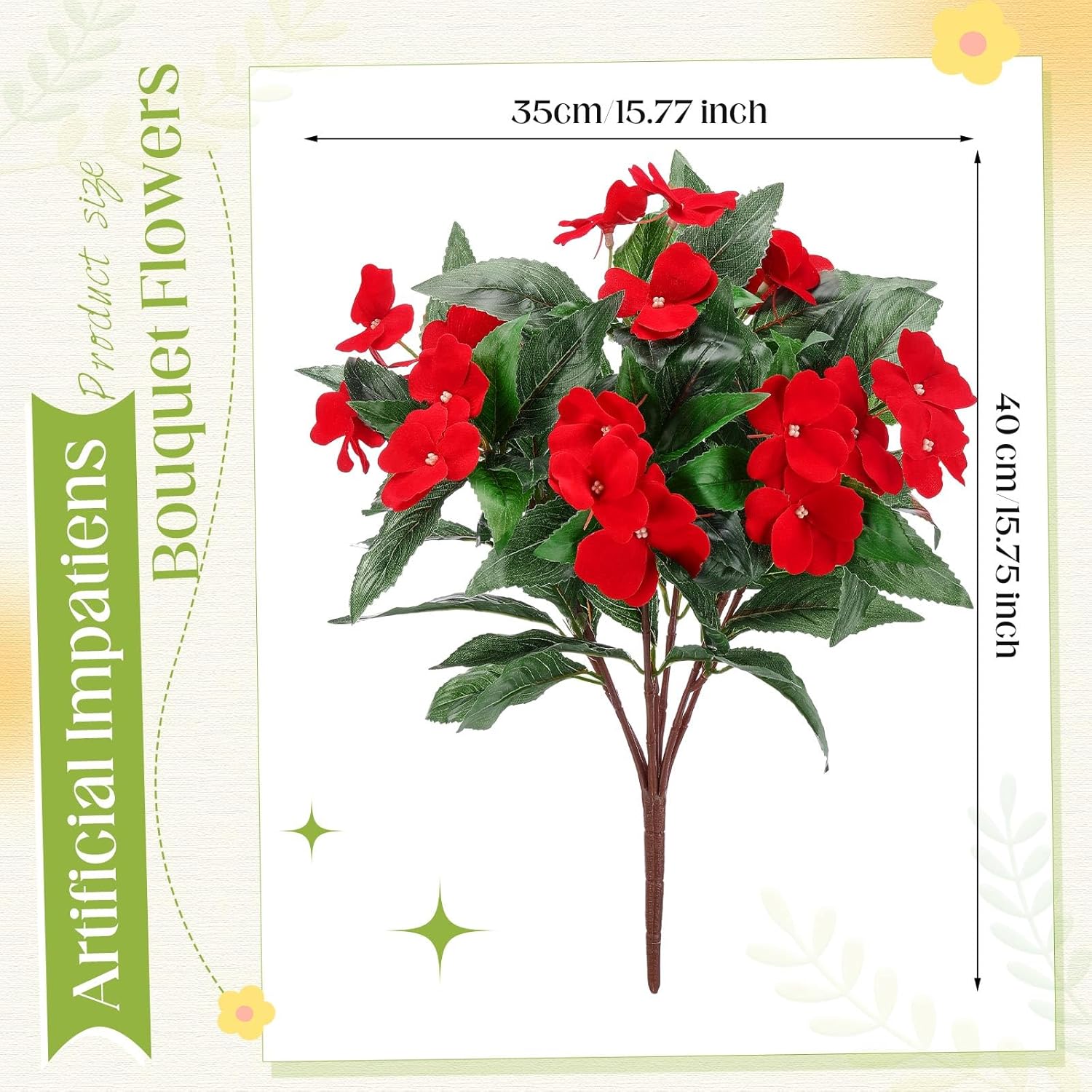 10 Bundles Artificial Impatiens Flowers Red Bouquet