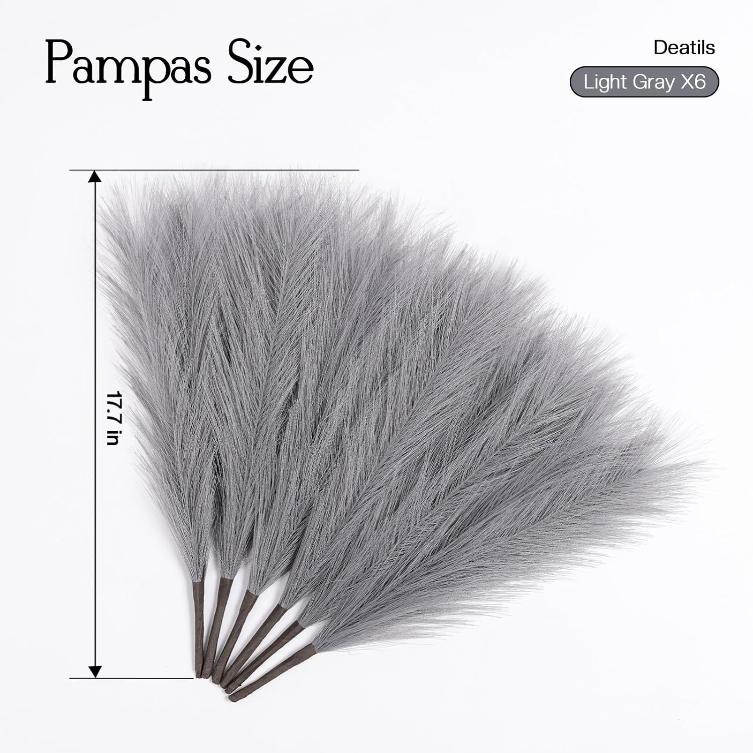 Faux Pampas Grass Decor 177 Inch 6pcs Light Grey
