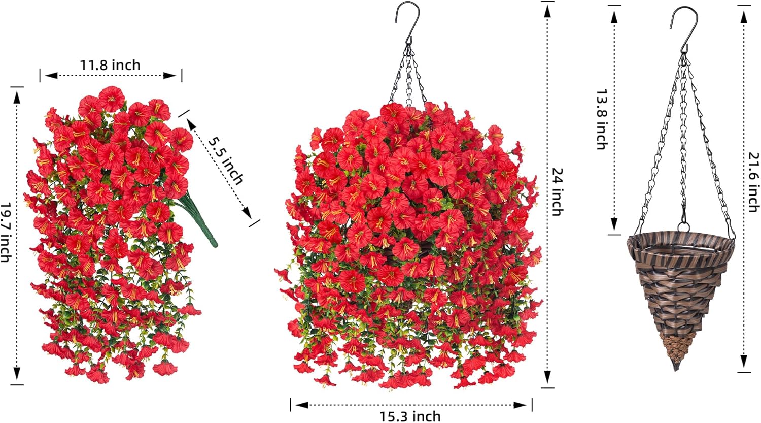 HyeFlora Artificial Hanging Flowers with Basket