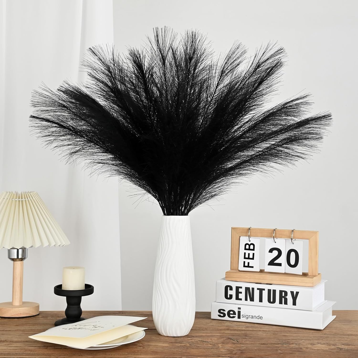 U-LIAN 36PCS Black Faux Pampas Grass Decor