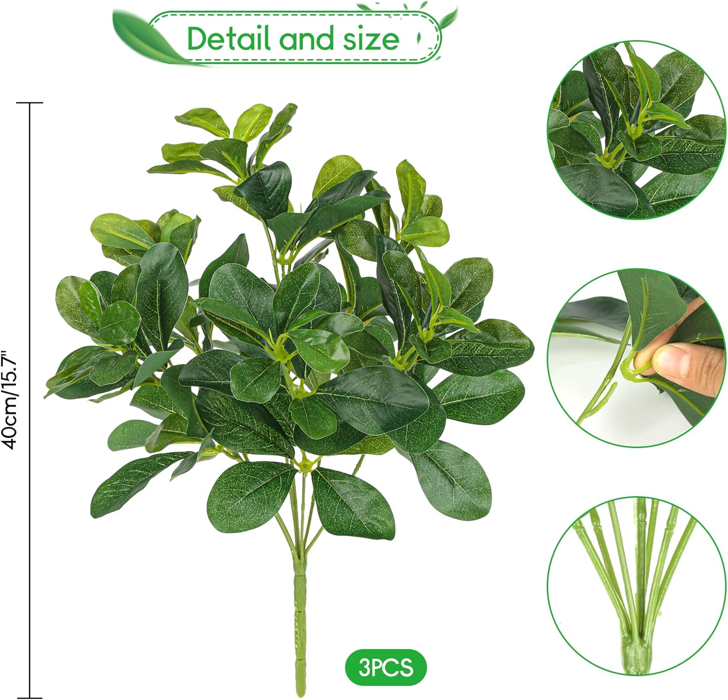 3PCS Artificial Green Baby Schefflera Bushes 157 Inch Real Touch Faux Plants