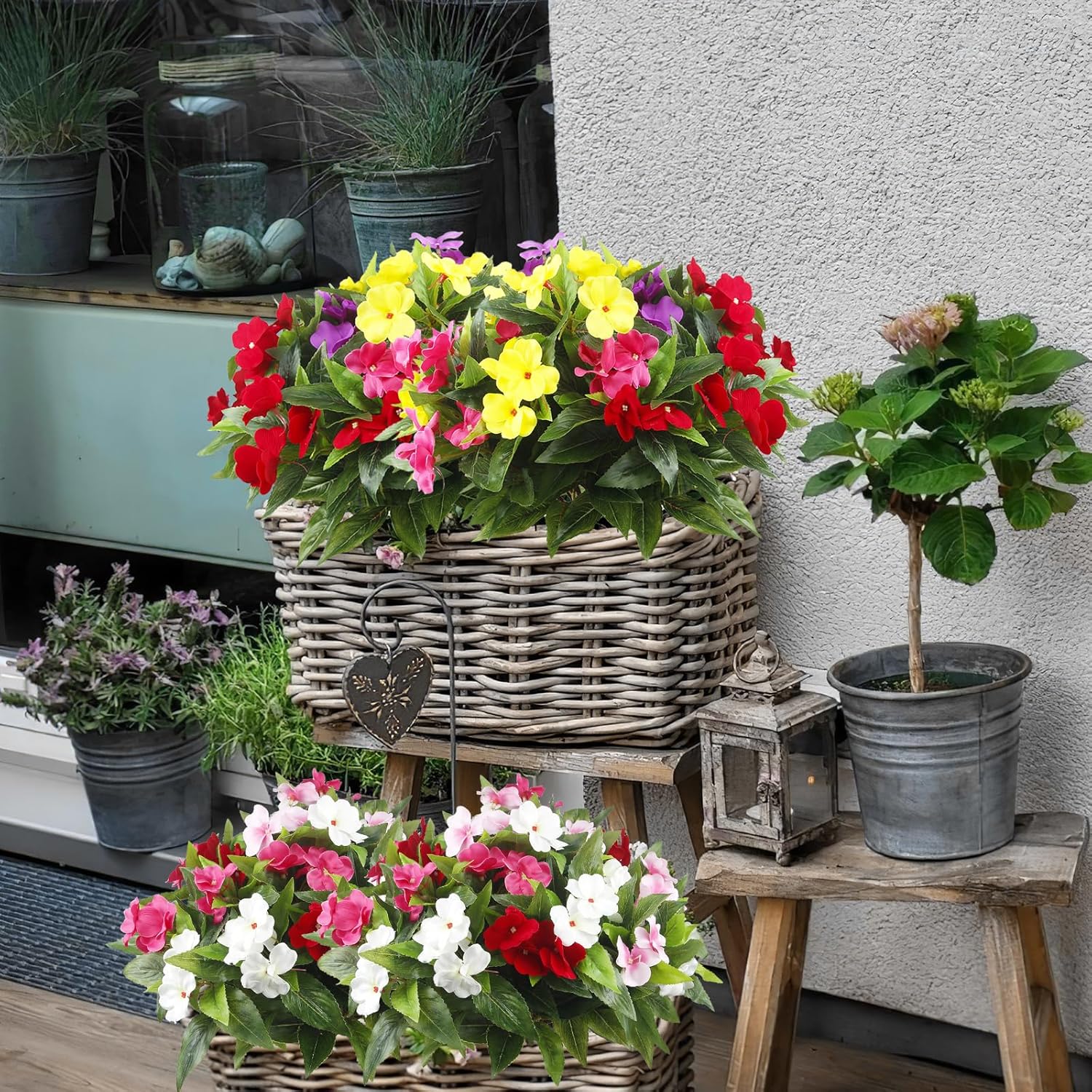 4 Pcs Artificial Impatiens Flowers for Outdoor Decor