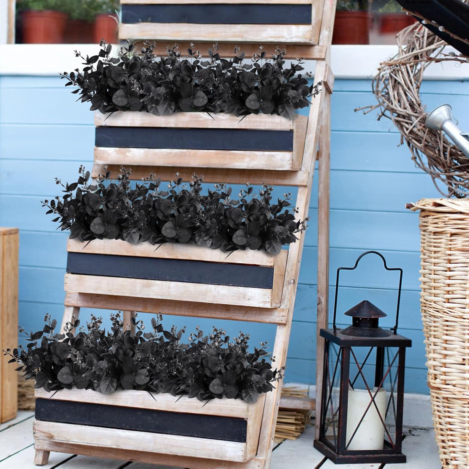 6 Pcs Black Eucalyptus Stems for Halloween Decor