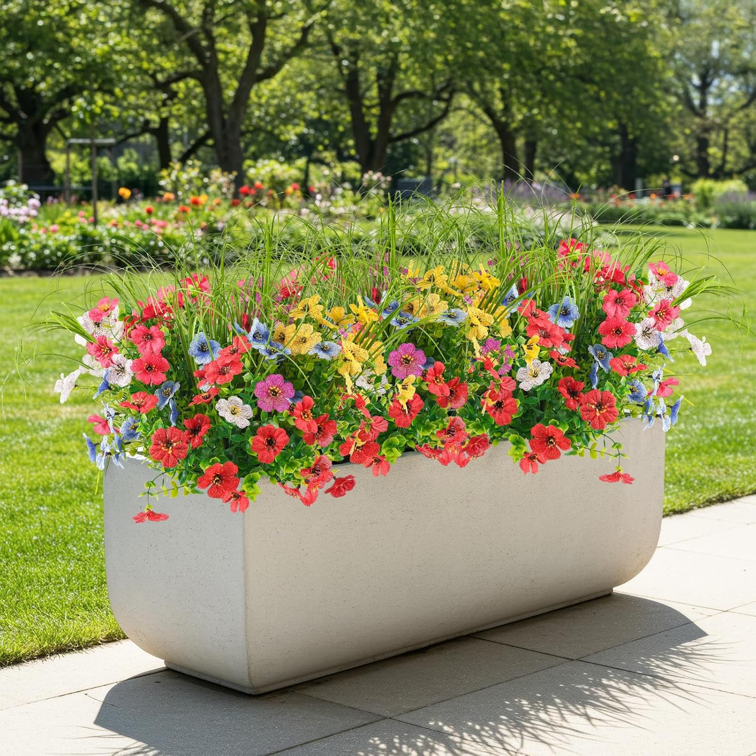 6PCS Artificial Flowers with Fake Grass Outdoor Decor Set