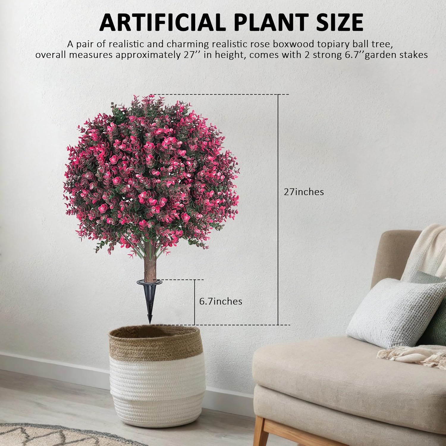 Artificial Rose Boxwood Topiary 27 Inch 2 Pack