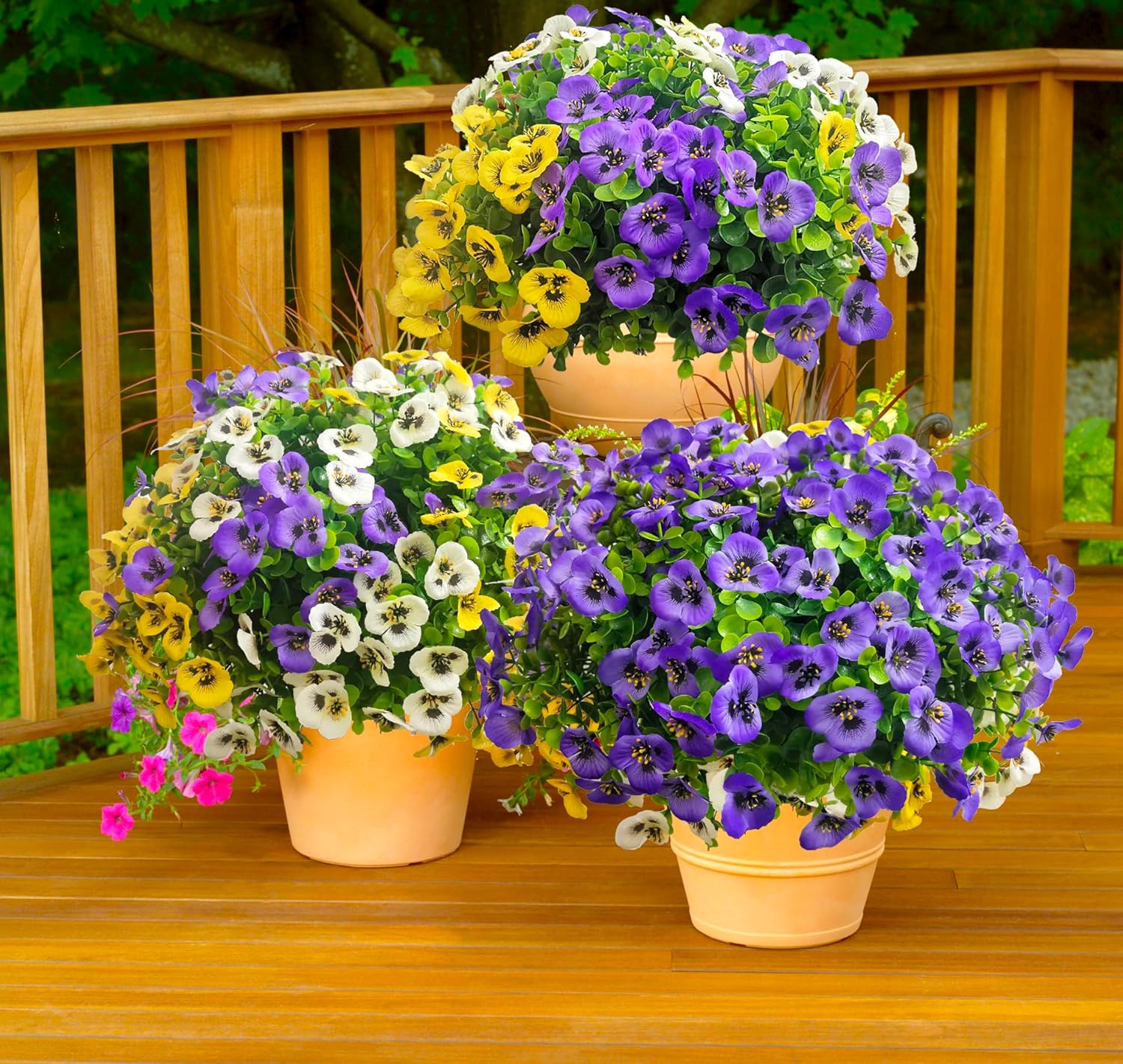 Thinktral Artificial Flowers Outdoor 12pcs UV Resistant Silk Pansies