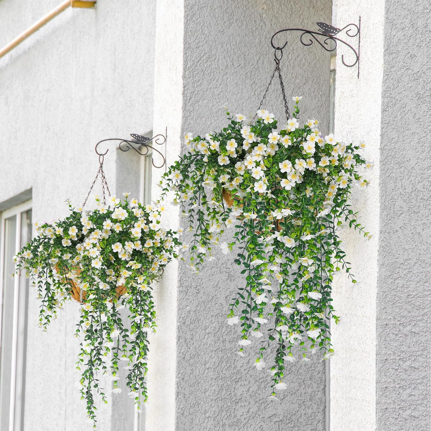RECUTMS Hanging Artificial Flowers 4Pcs White