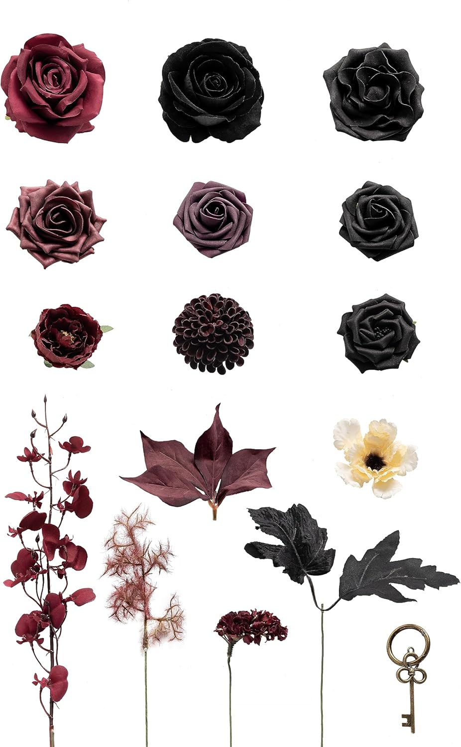 Moody Burgundy Black Artificial Flowers and Greenery Mini Combo Set