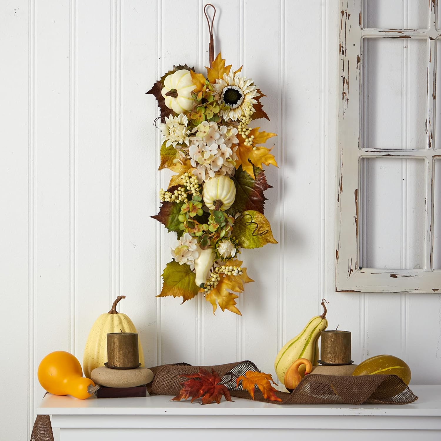 Nearly Natural 33in Fall Teardrop Flower Decor