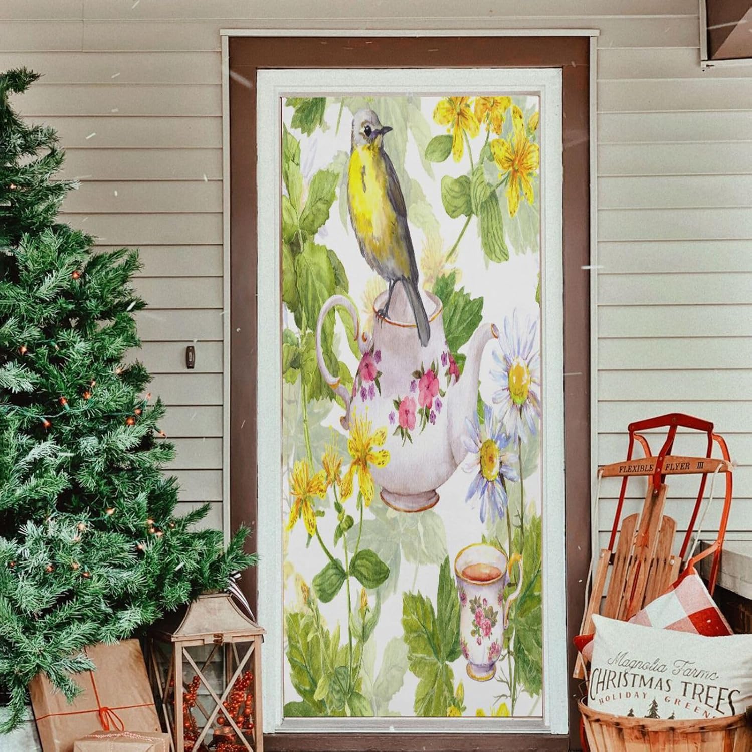 Susiyo Watercolor Tea Bird Halloween Door Cover