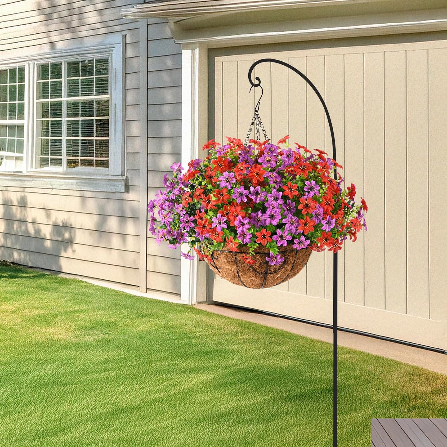 INQCMY Artificial Hanging Flowers Basket for Outdoor Decor