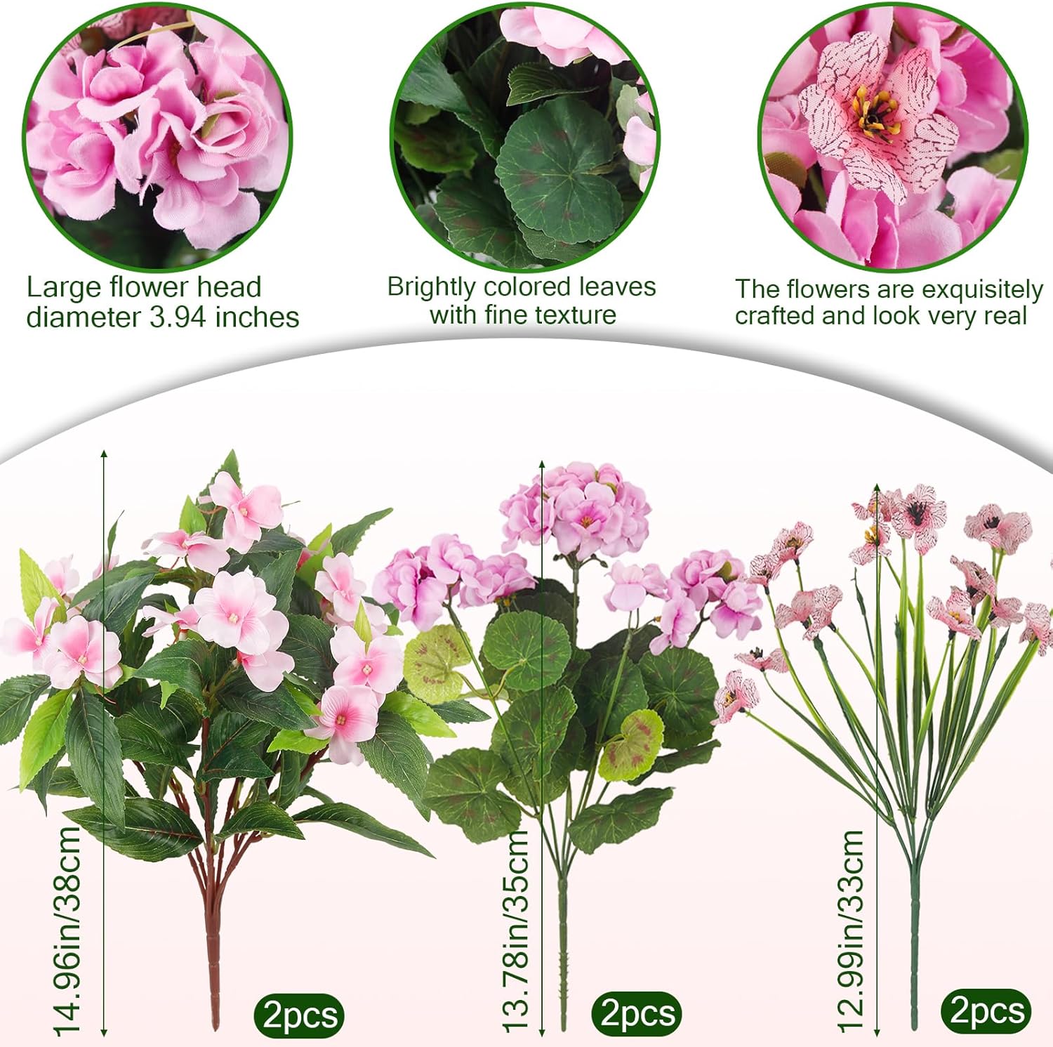 6 Pcs Artificial Impatiens Flowers for Outdoor Decor