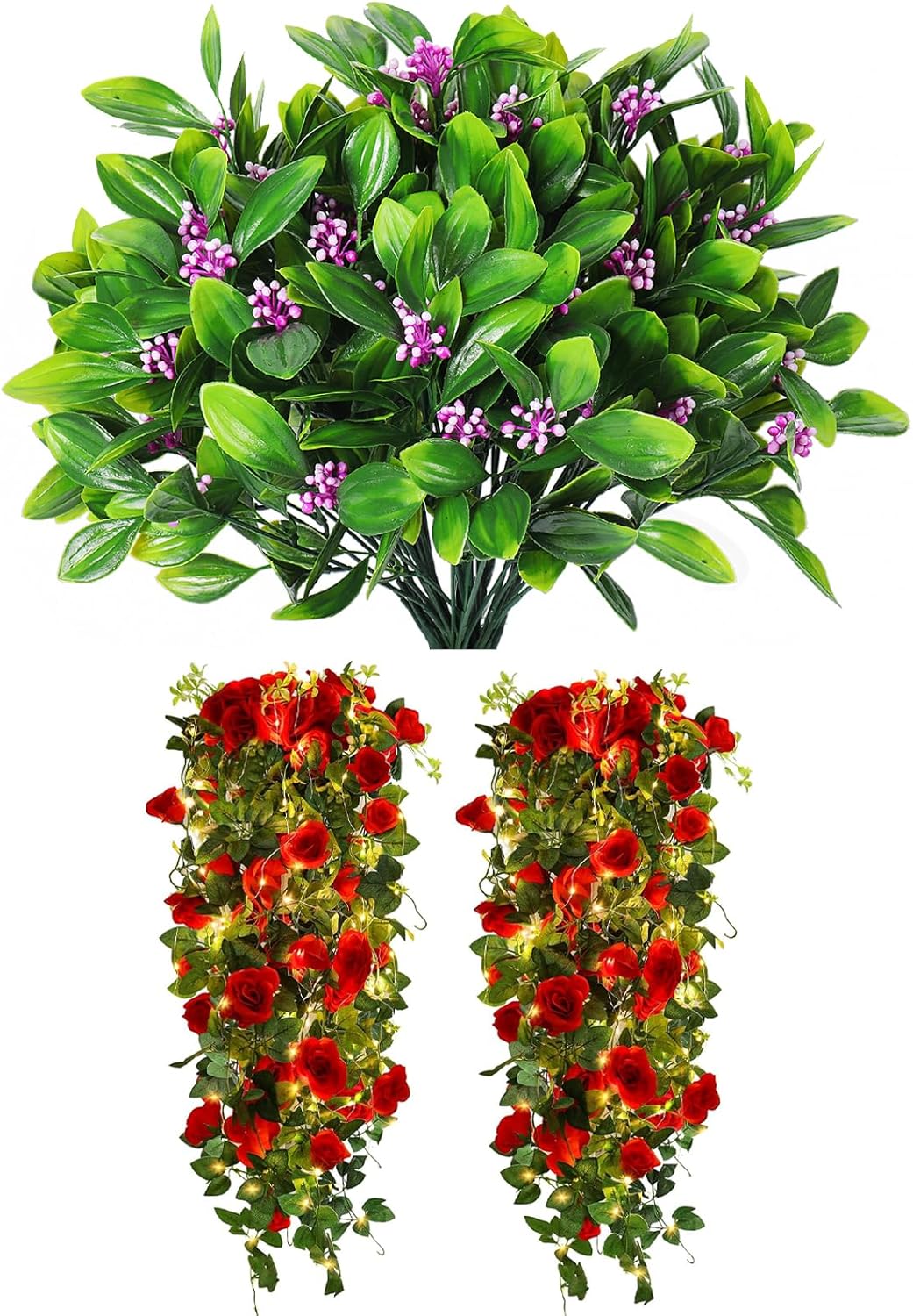 RECUTMS Artificial Hanging Rose with Realistic Fern Leaves