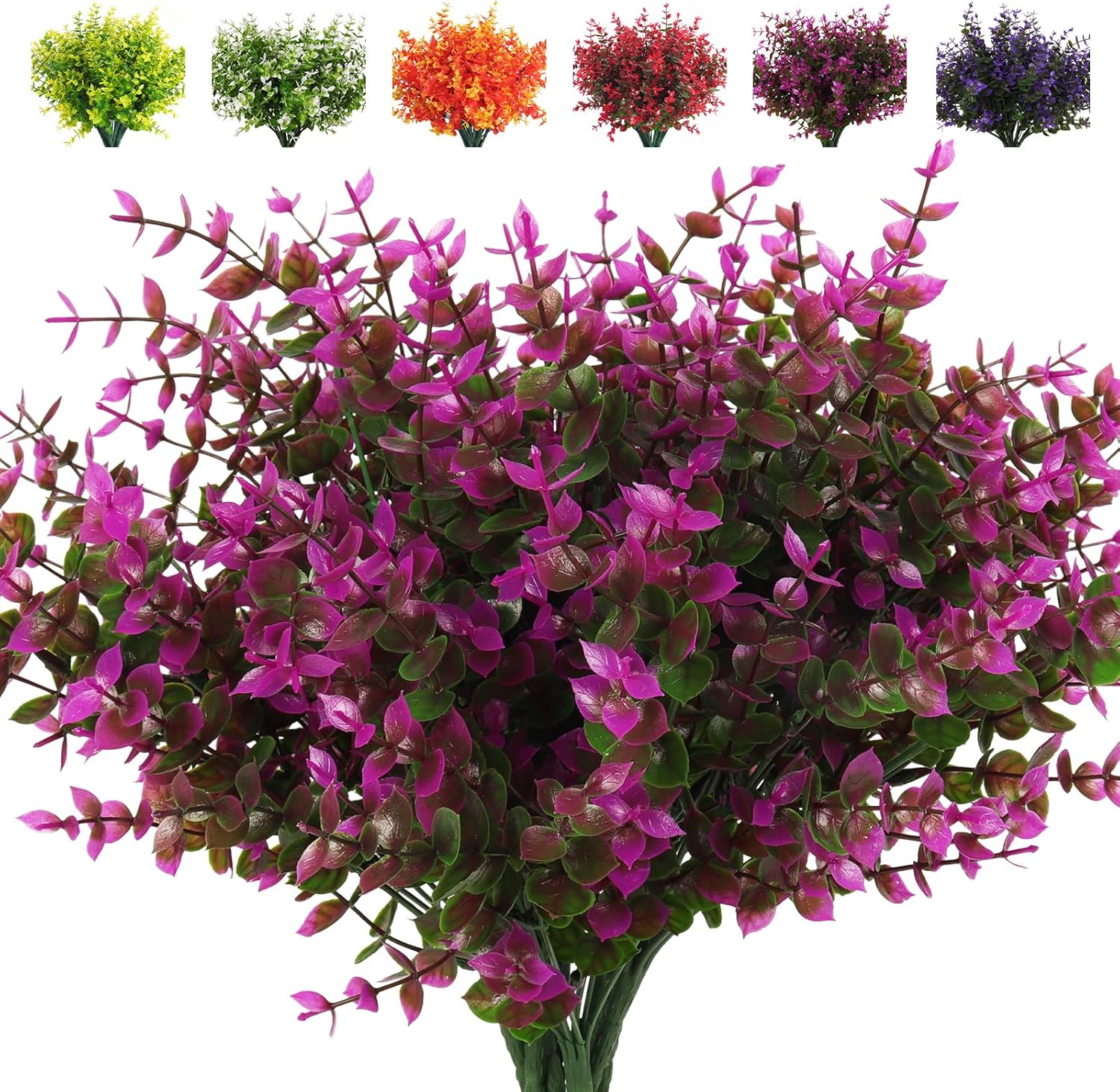 RECUTMS Artificial Flowers 8 Bundles Faux Fuchsia Eucalyptus