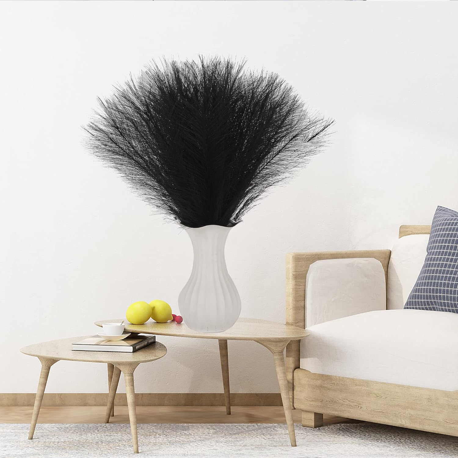 Black Faux Pampas Grass 30 Pcs 17 Inch Boho Decor