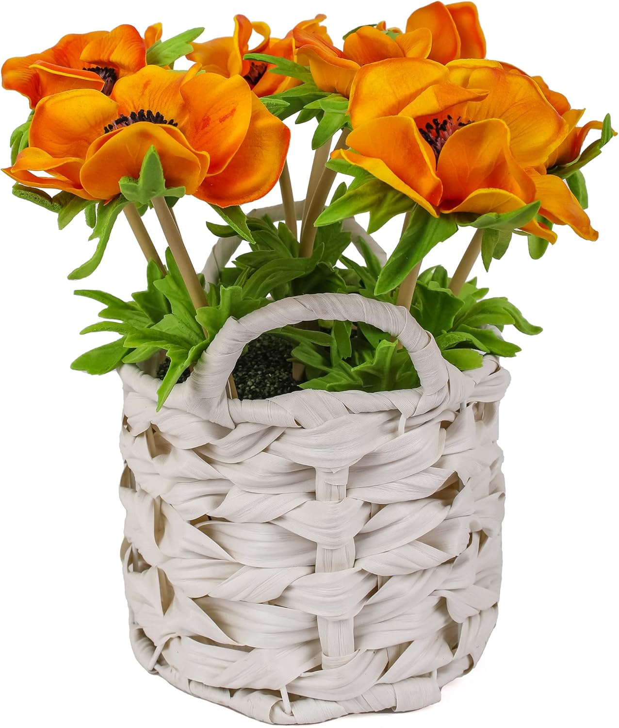 National Tree Company Artificial Flower Bouquet Orange Anemone with White Basket