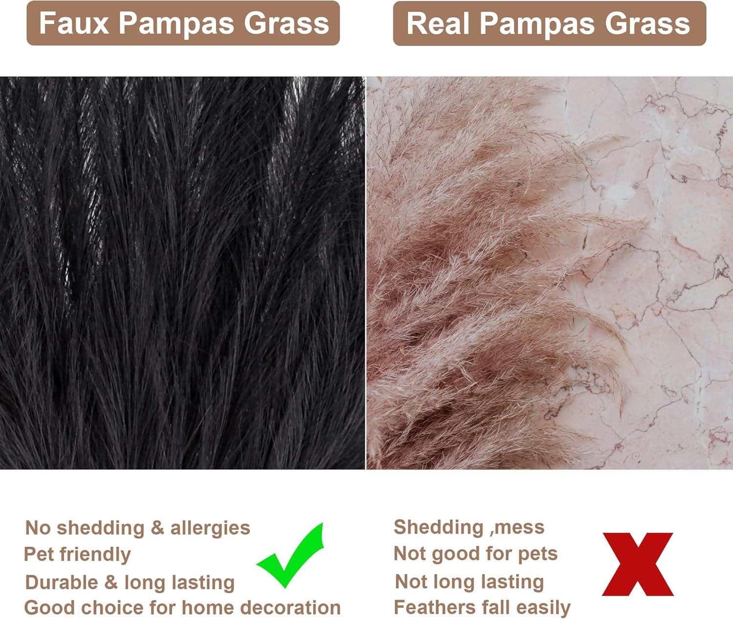 Black Faux Pampas Grass 30 Pcs 17 Inch Boho Decor