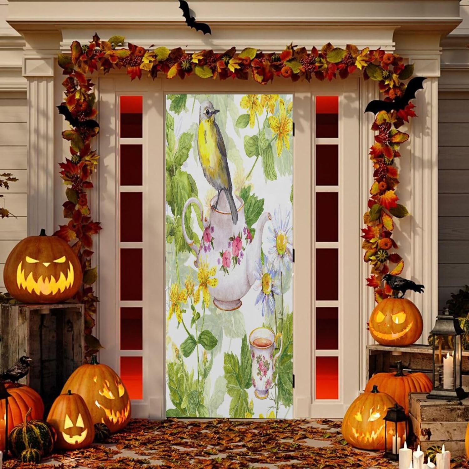 Susiyo Watercolor Tea Bird Halloween Door Cover