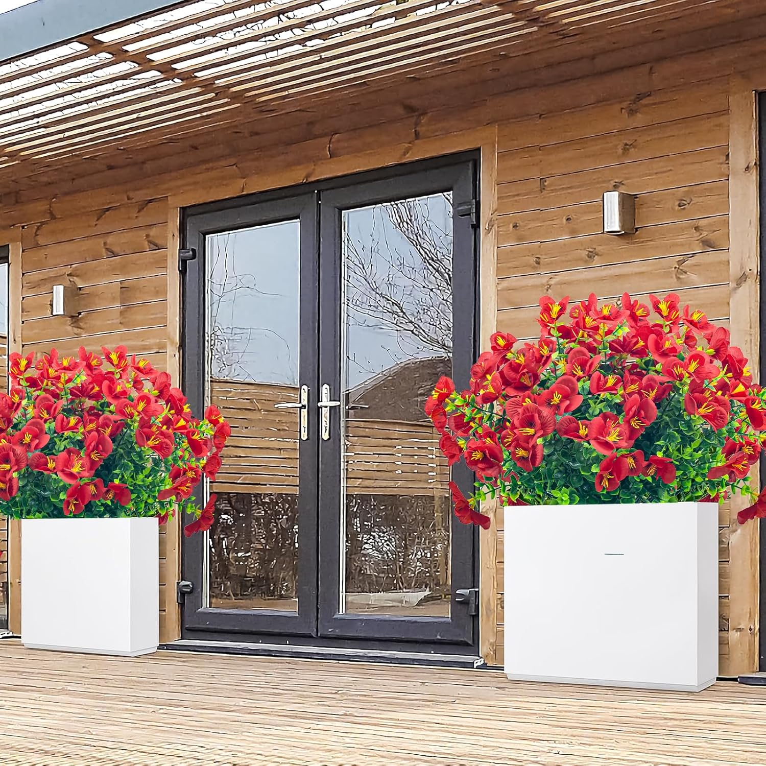 8 Bundles Artificial Flowers Outdoor UV Resistant Faux Plants Set