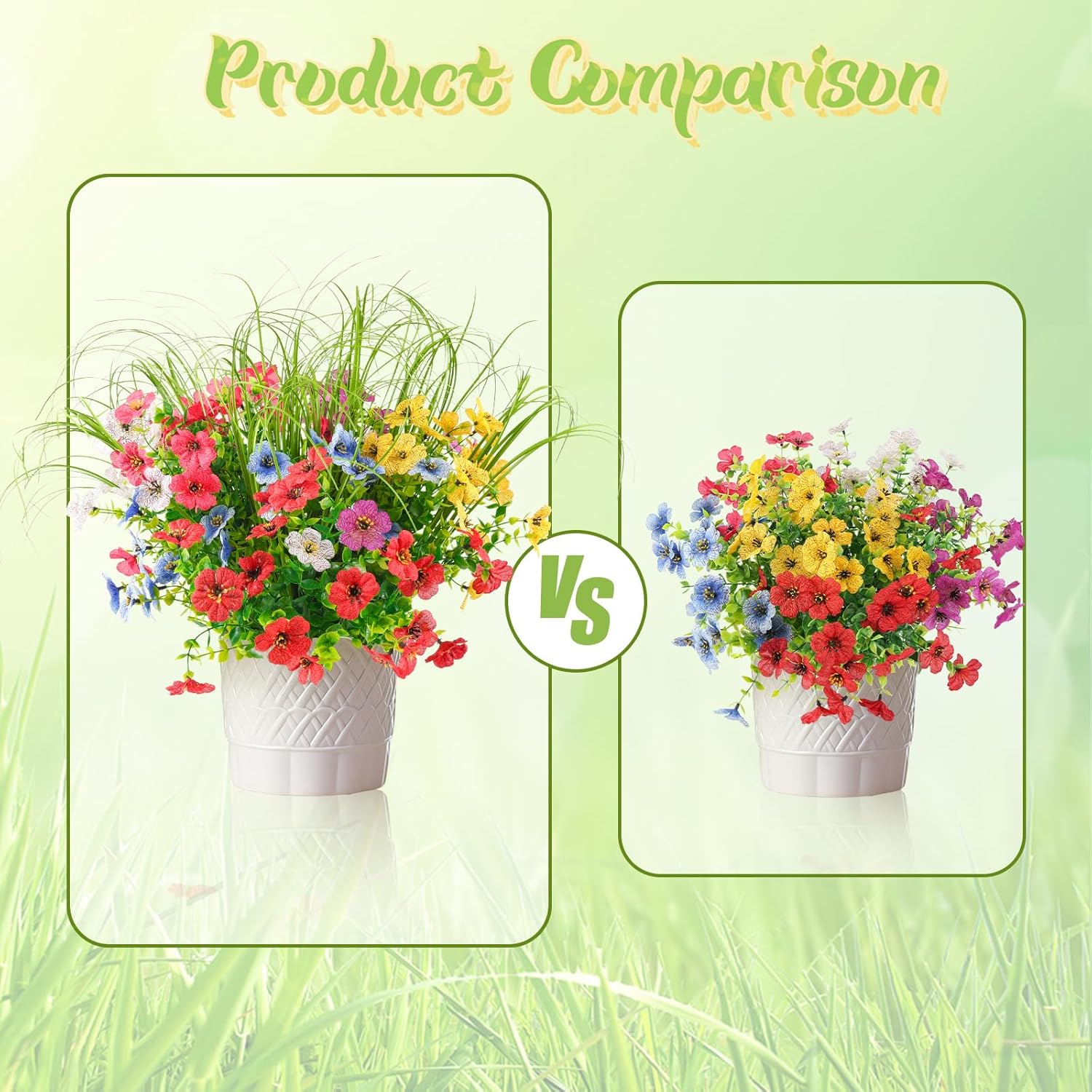 6PCS Artificial Flowers with Fake Grass Outdoor Decor Set