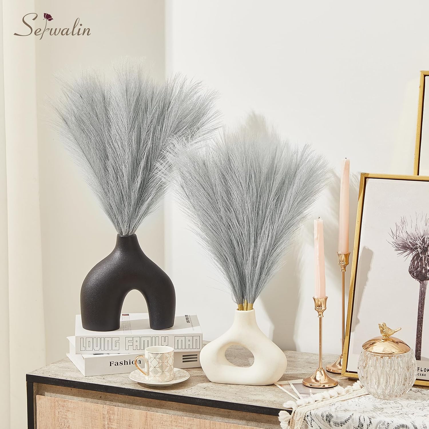 Serwalin Grey Pampas Grass Decor Centerpieces 6pcs