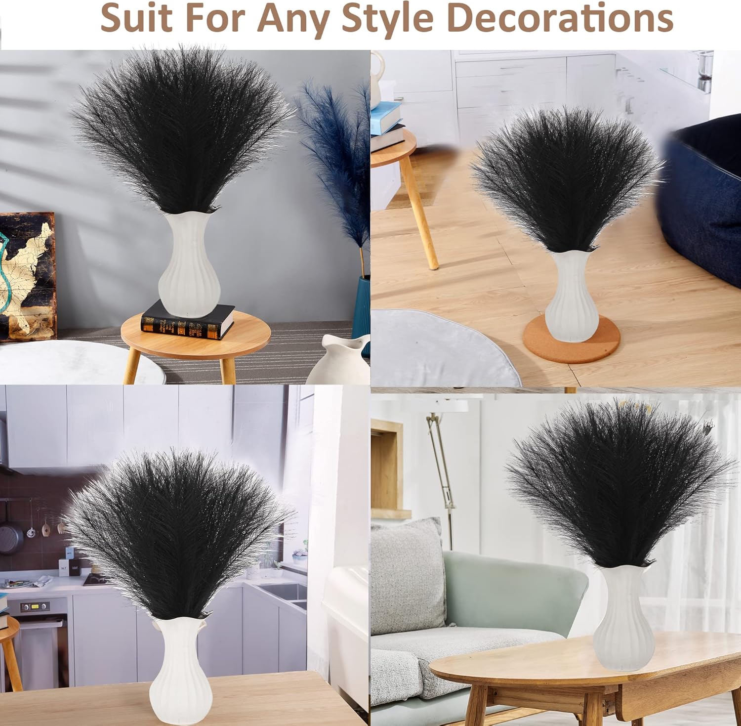 Black Faux Pampas Grass 30 Pcs 17 Inch Boho Decor