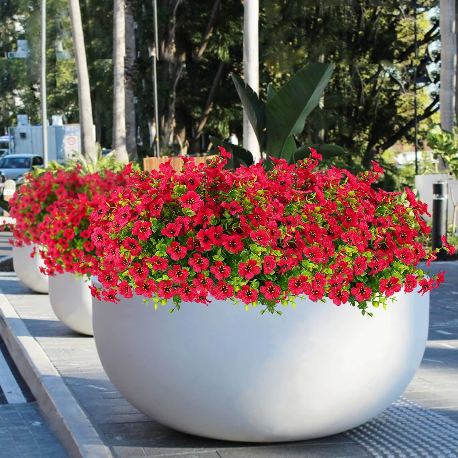 12 Bundle Artificial Flowers Outdoor UV Resistant Realistic Red