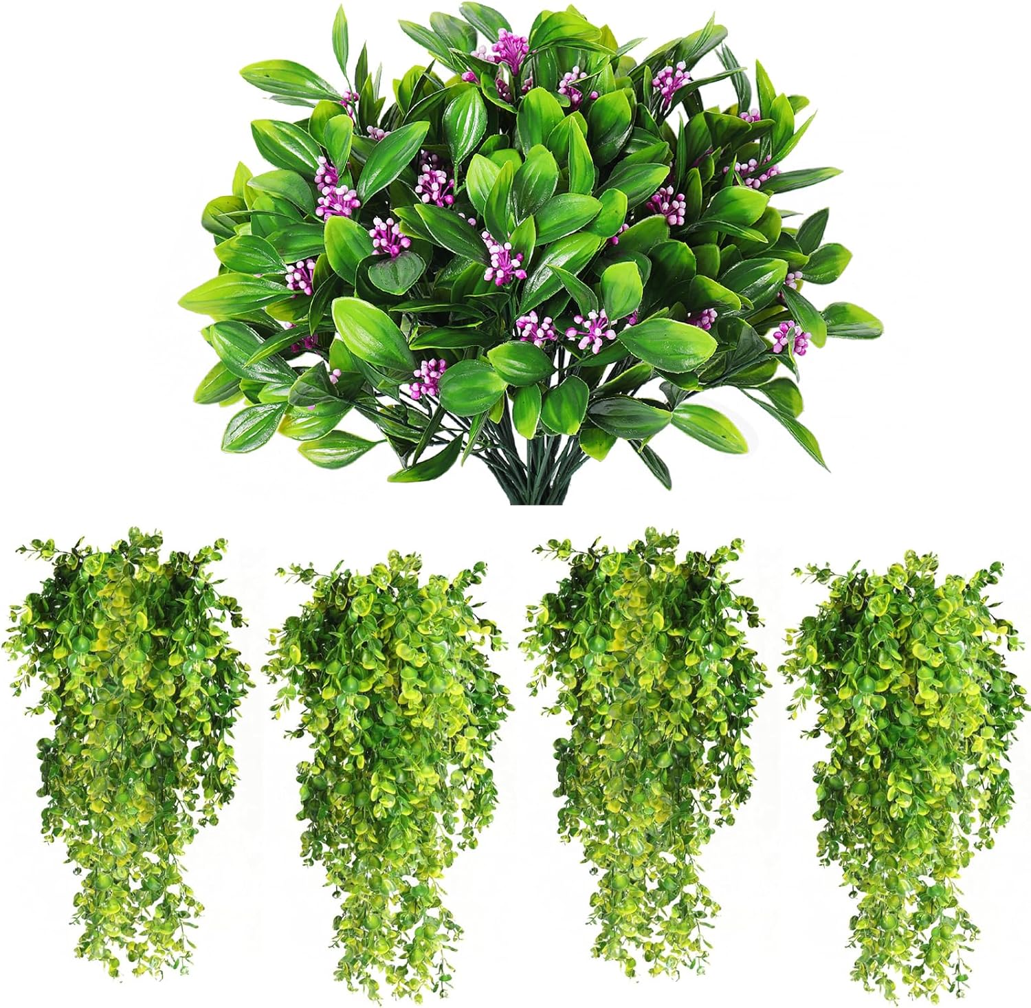 RECUTMS Artificial Shrubs with 50 Twigs 4 Pack Fake Hanging Plants
