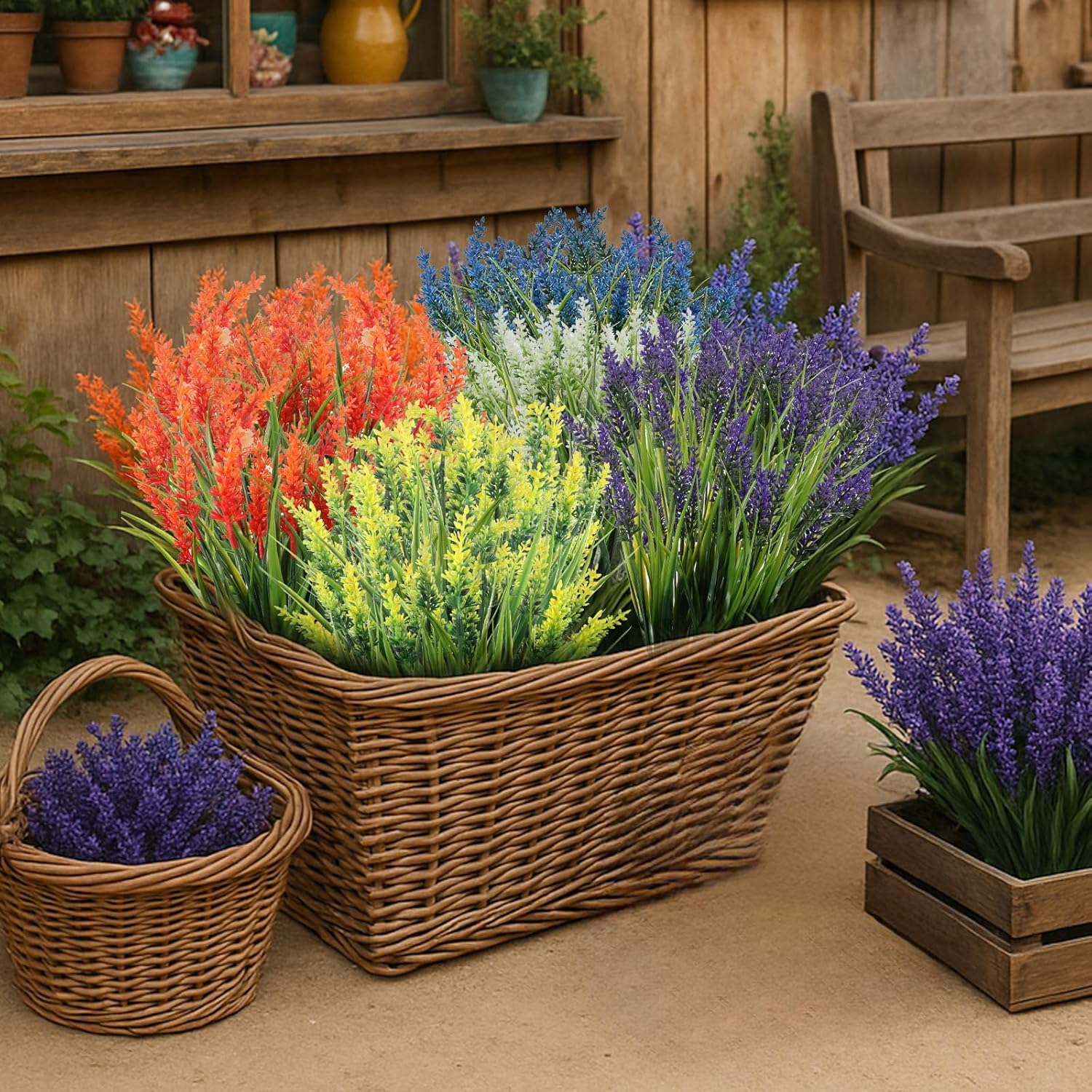 24 Bundles Artificial Flowers for Outdoor Decor