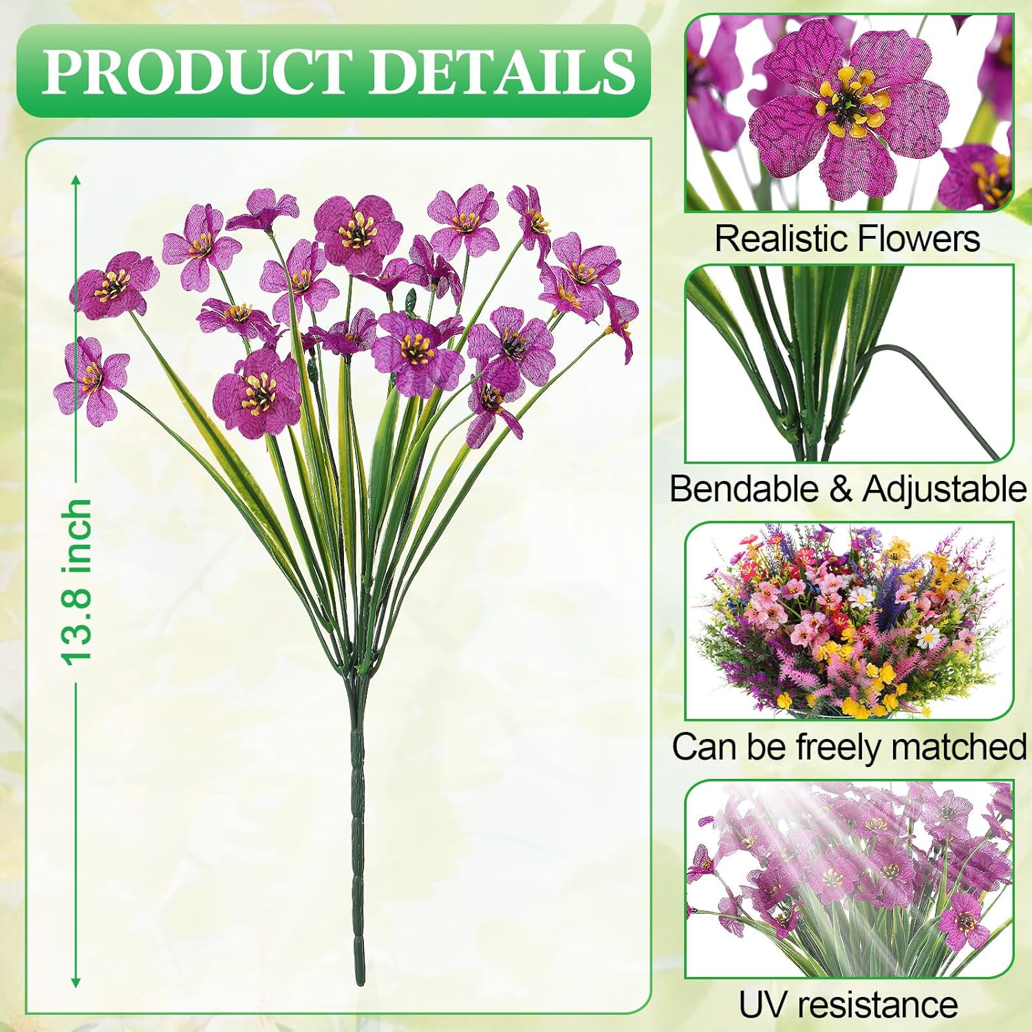 60 Bundles Artificial Flowers 15 Styles UV Resistant