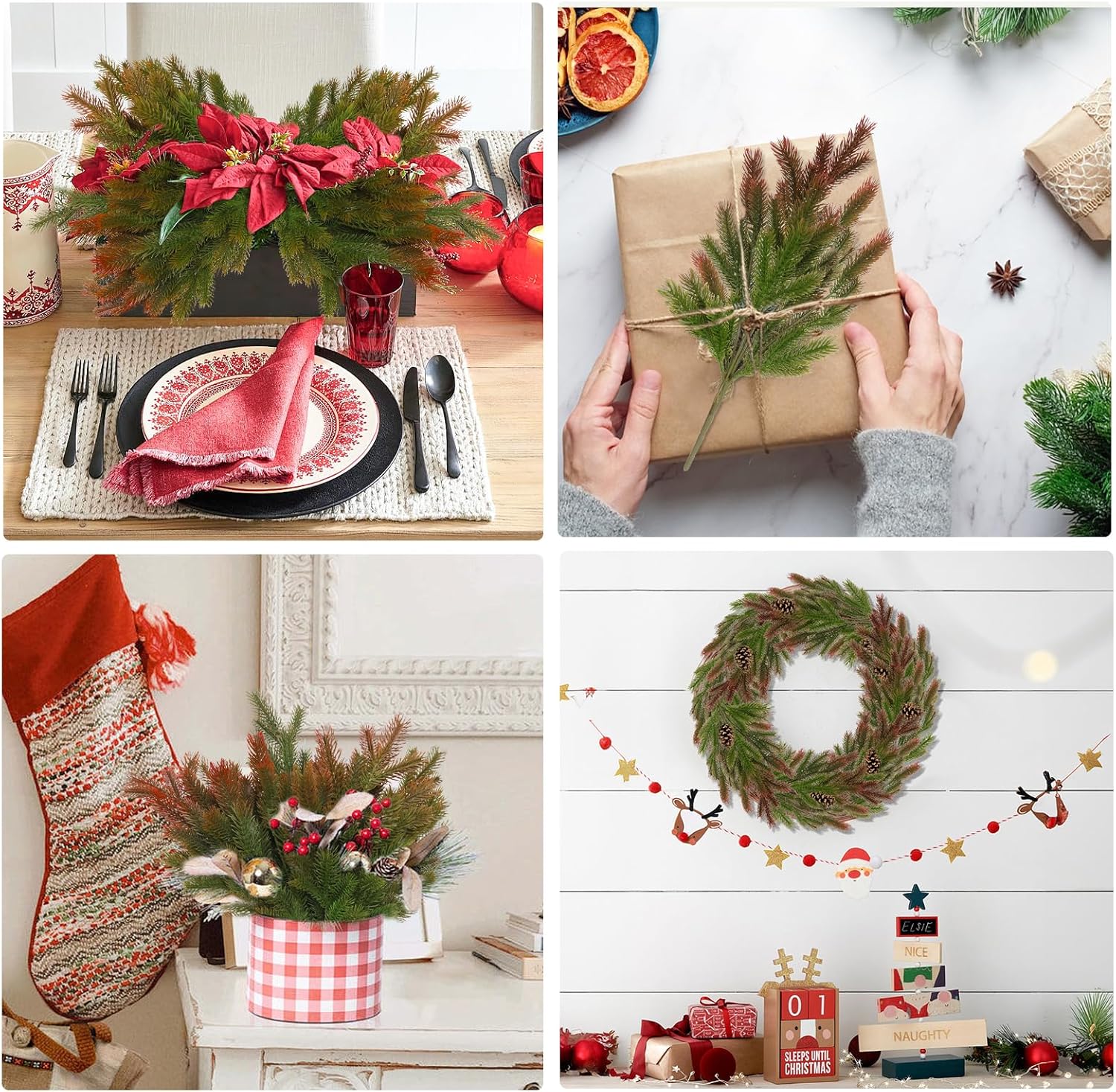Red Artificial Pine Branches 6Pcs 165In Christmas Decor