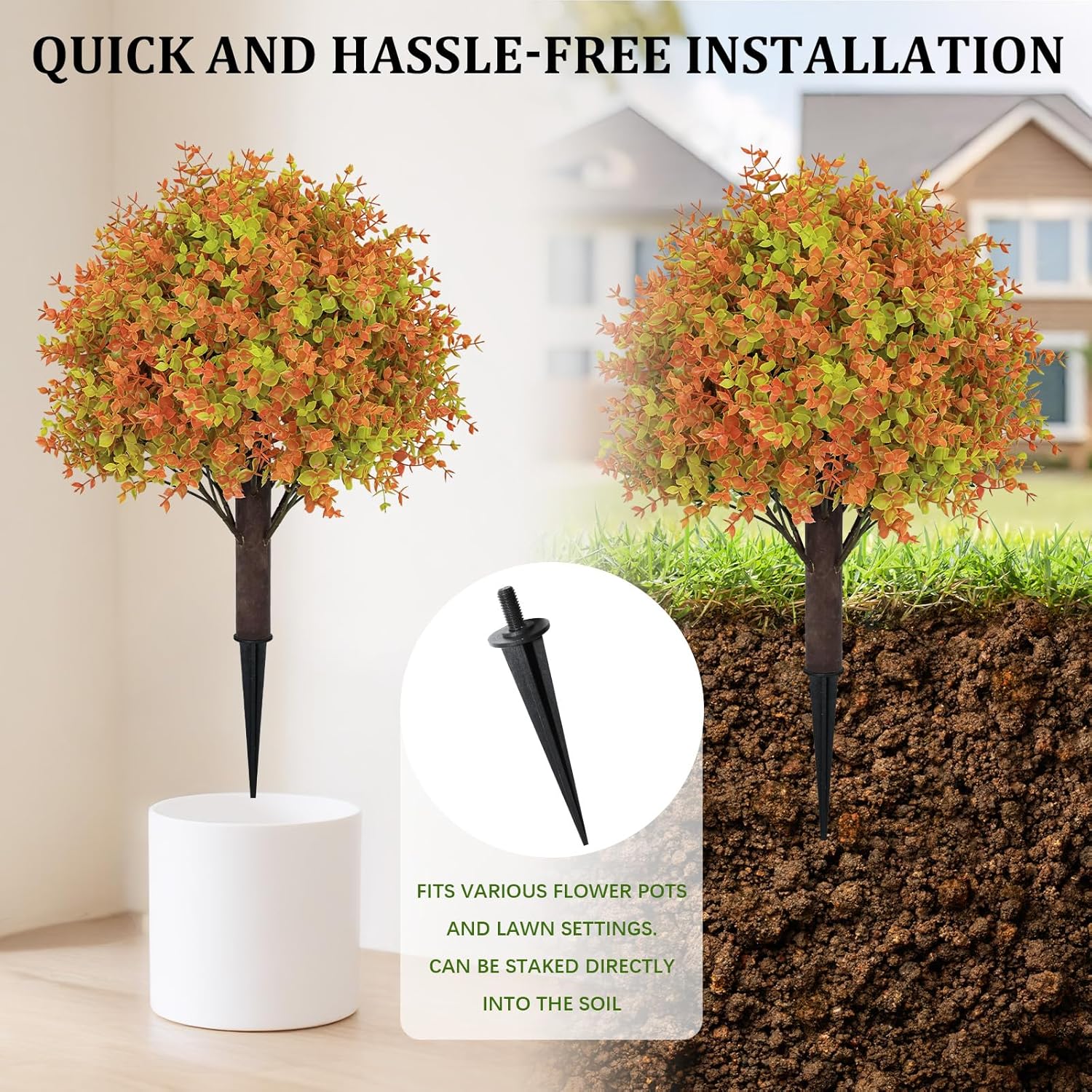 Artificial Fall Boxwood Plants Set of 2 UV Resistant Outdoor Topiary Trees