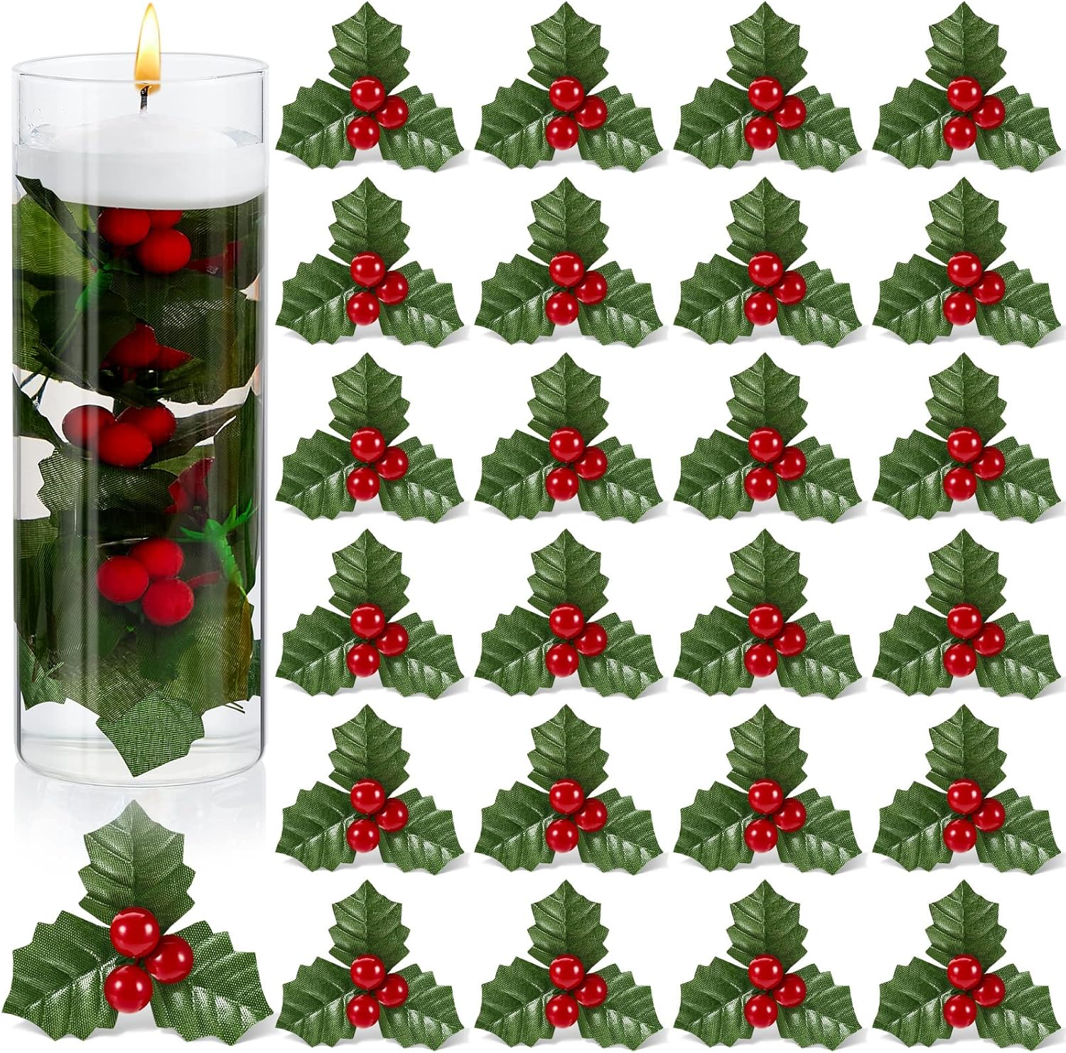 100pcs Christmas Holly Berries for Wreath and Centerpieces