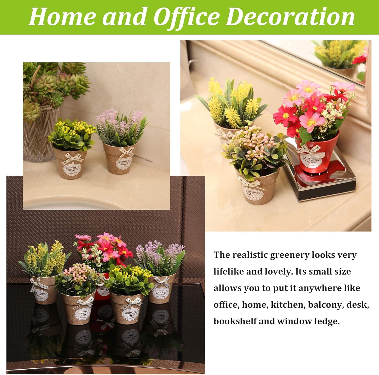 LUEUR Set of 6 Artificial Flowers with Vase