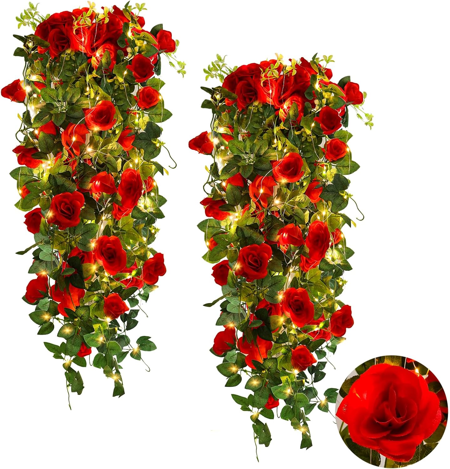 RECUTMS Artificial Hanging Rose with Realistic Fern Leaves