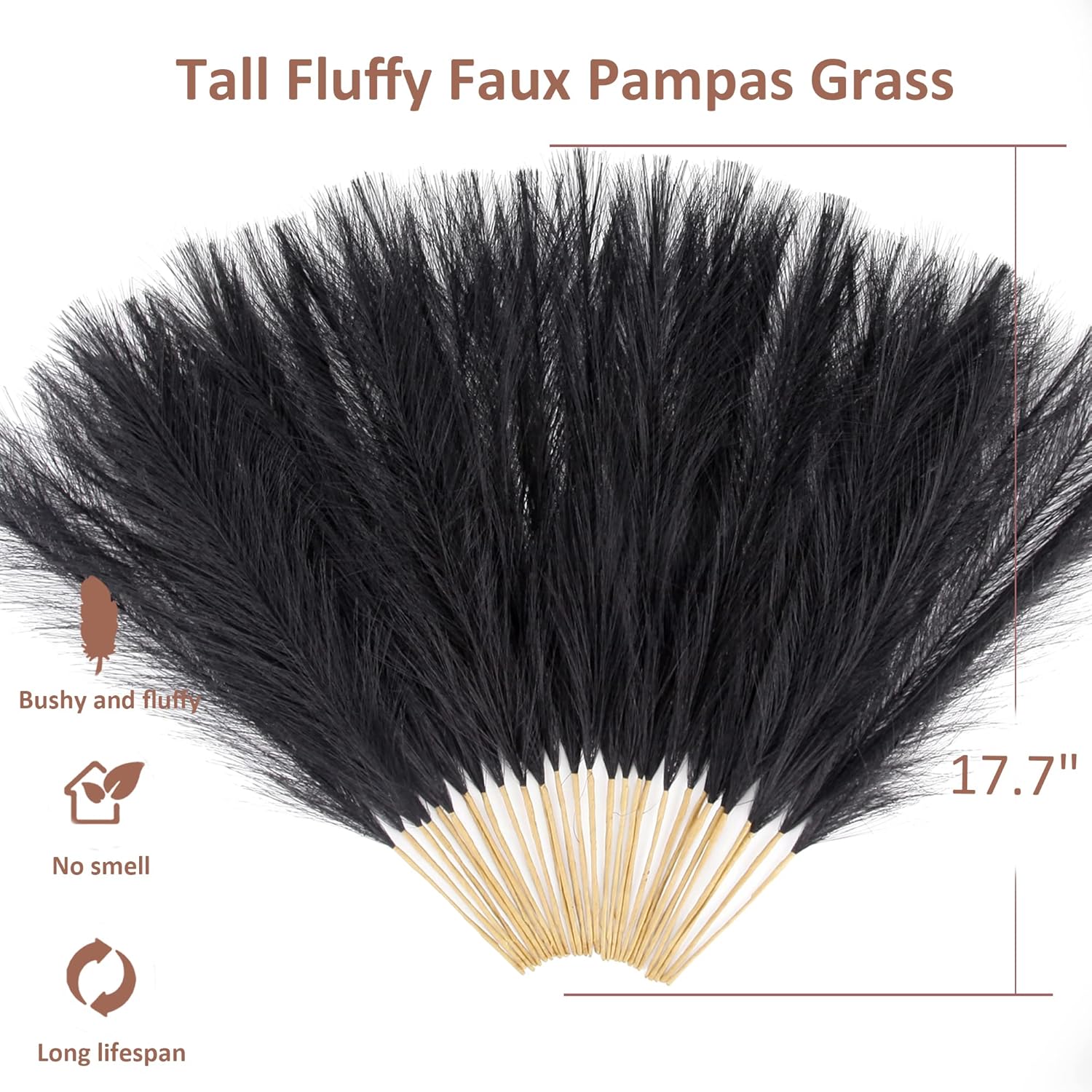 Black Faux Pampas Grass 30 Pcs 17 Inch Boho Decor