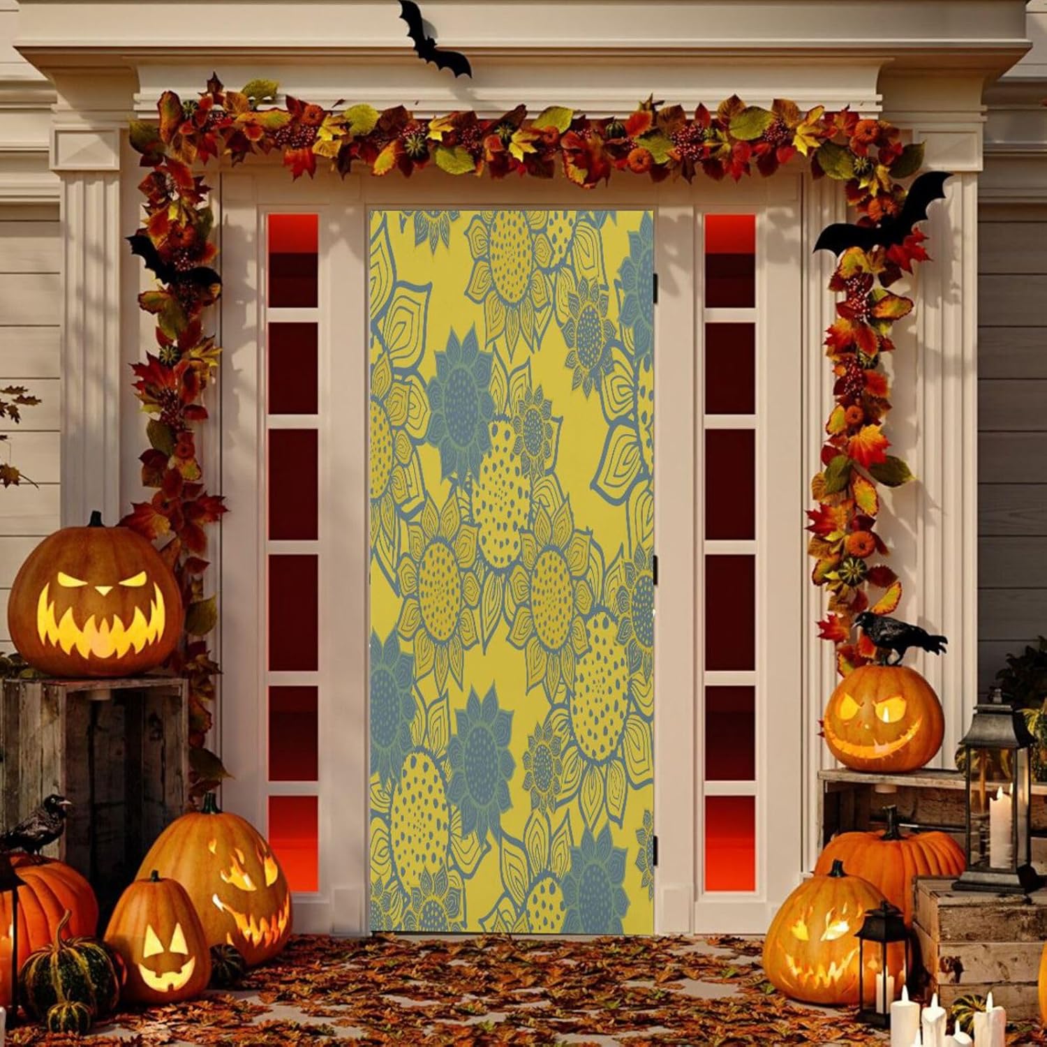 Susiyo Yellow Flower Halloween Door Cover Stretch Fabric