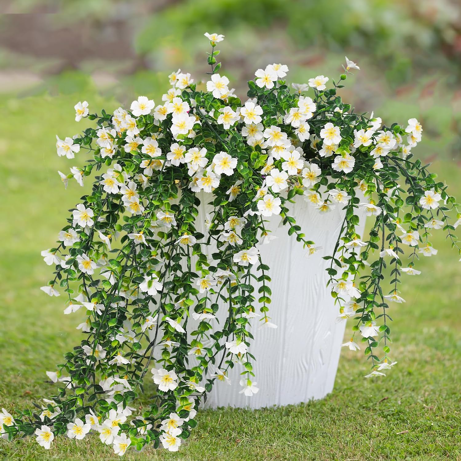 RECUTMS Hanging Artificial Flowers 4Pcs White