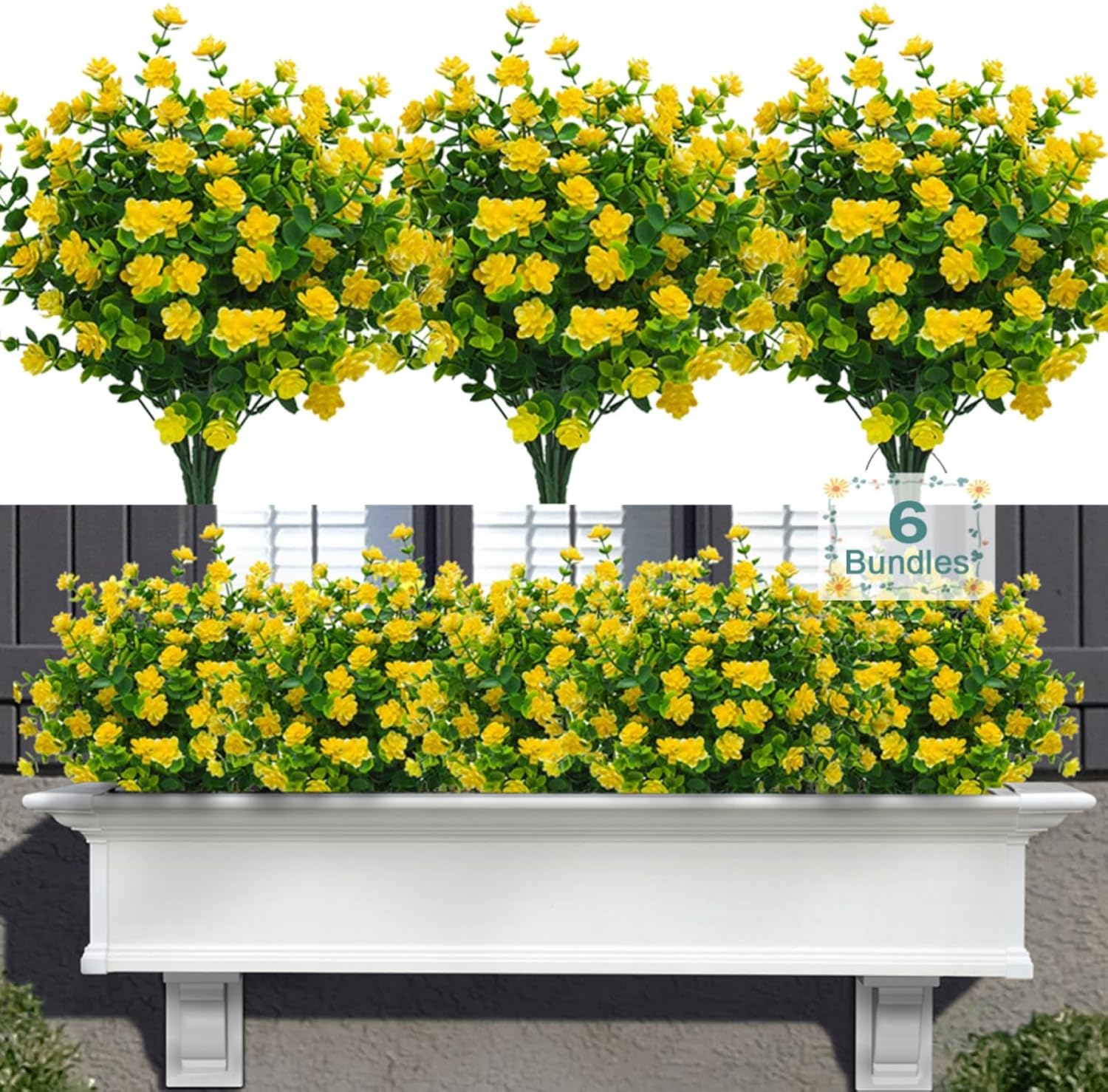 6 Bundles Artificial Fall Flowers Yellow UV Resistant